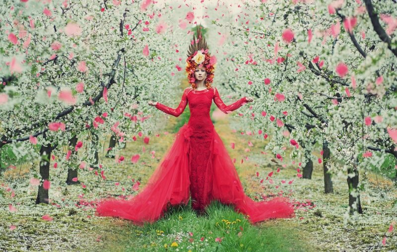 Woman in Red Dress — Dreamy, Spring, Photograph