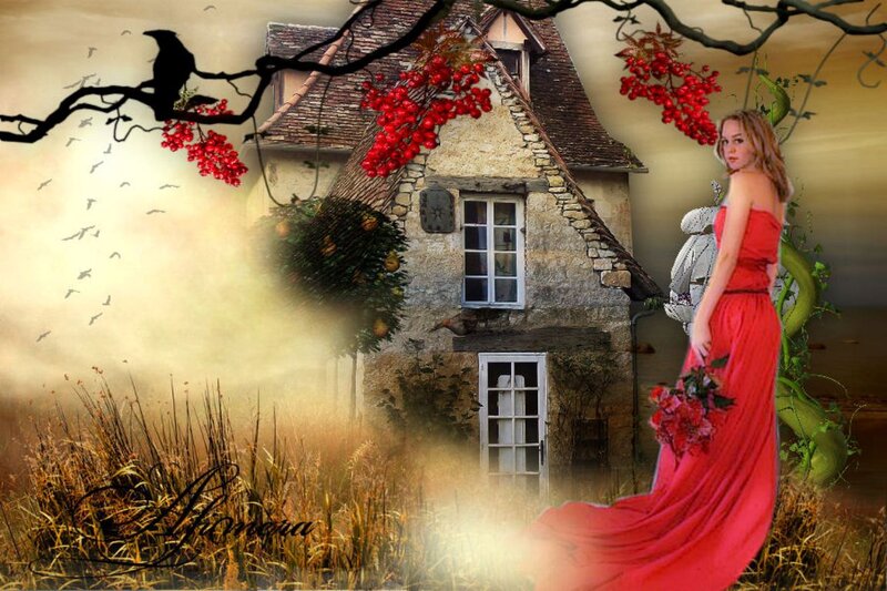 Woman in Red Dress — Dreamy, Sunset, Digital Art