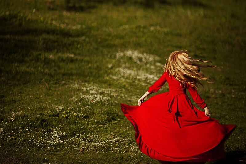 Woman in Red Dress — Dynamic, Afternoon