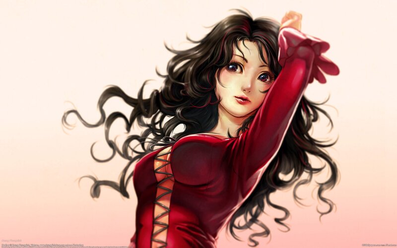Woman in Red Dress — Dynamic, Digital Art, Long Hair