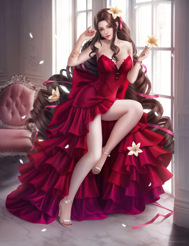 Woman in Red Dress — Elegant, Afternoon, Digital Art