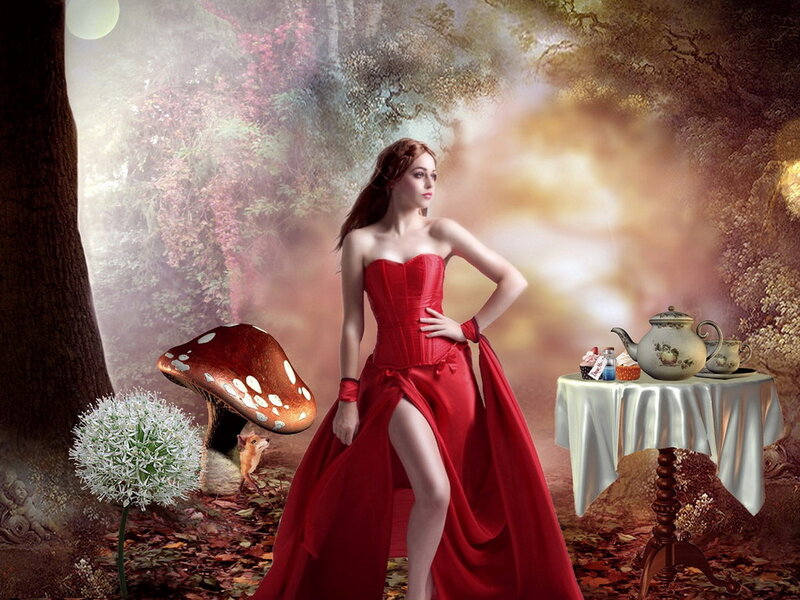 Woman in Red Dress — Fantasy, Autumn