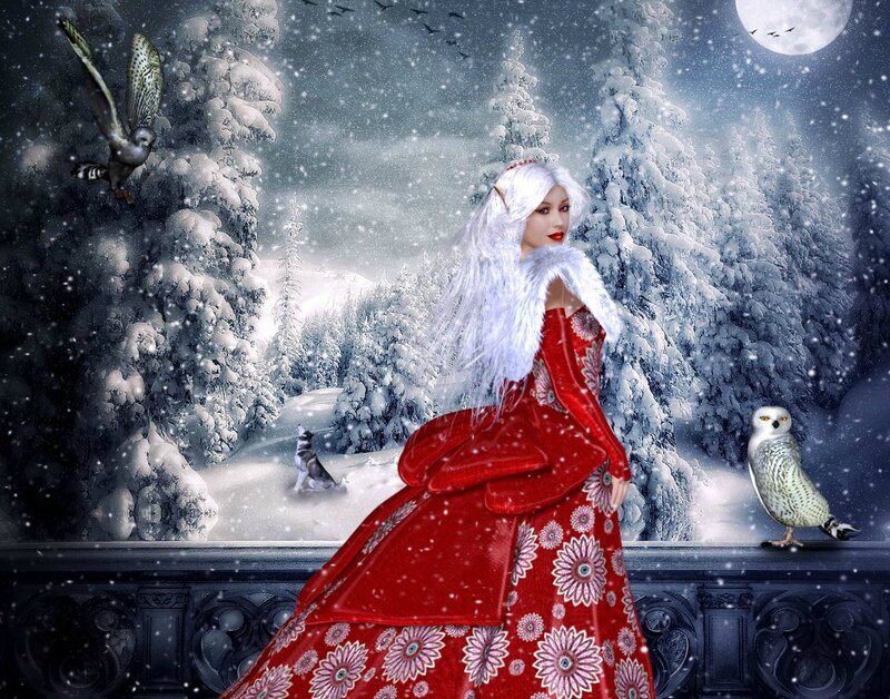 Woman in Red Dress — Fantasy, Night