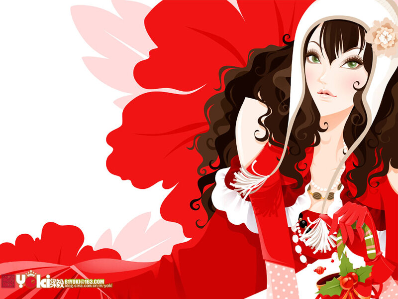 Woman in Red Dress — Festive, Winter, Digital Art