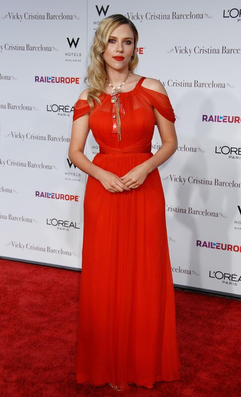 Woman in Red Dress — Formal, Photograph, Red Carpet, Backdrop, Necklace