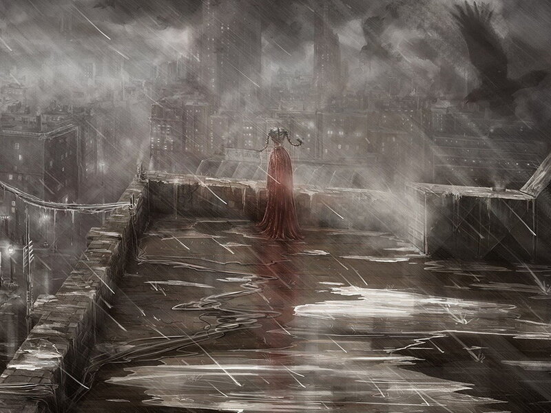 Woman in Red Dress — Gray