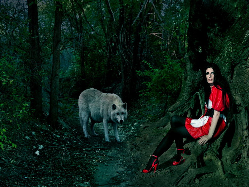 Woman in Red Dress — Green, Dramatic, Night
