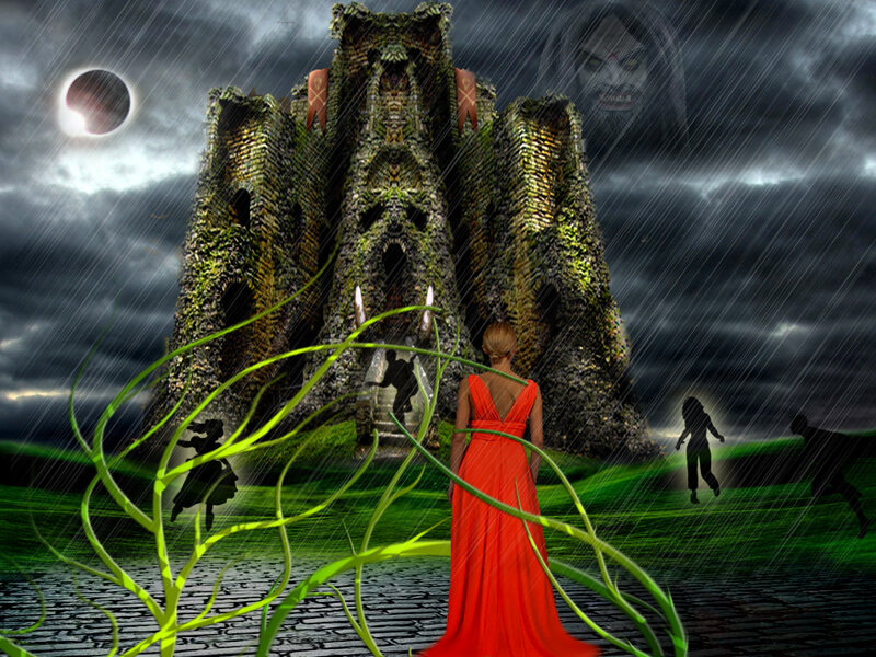 Woman in Red Dress — Green, Dramatic