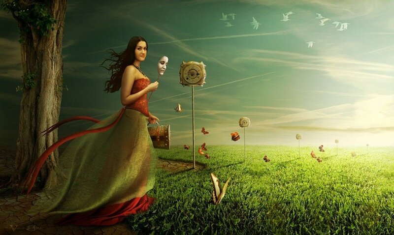 Woman in Red Dress — Green, Dreamy