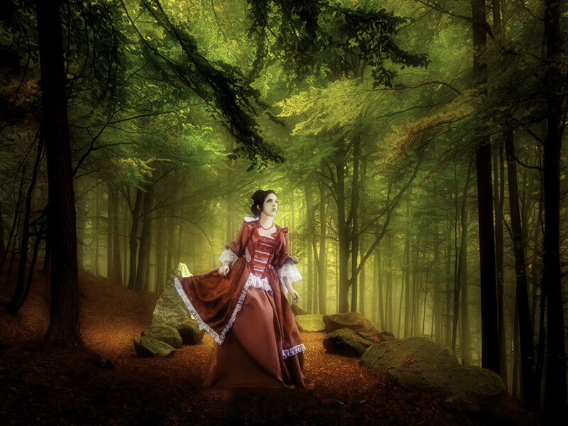 Woman in Red Dress — Green, Mysterious, Afternoon