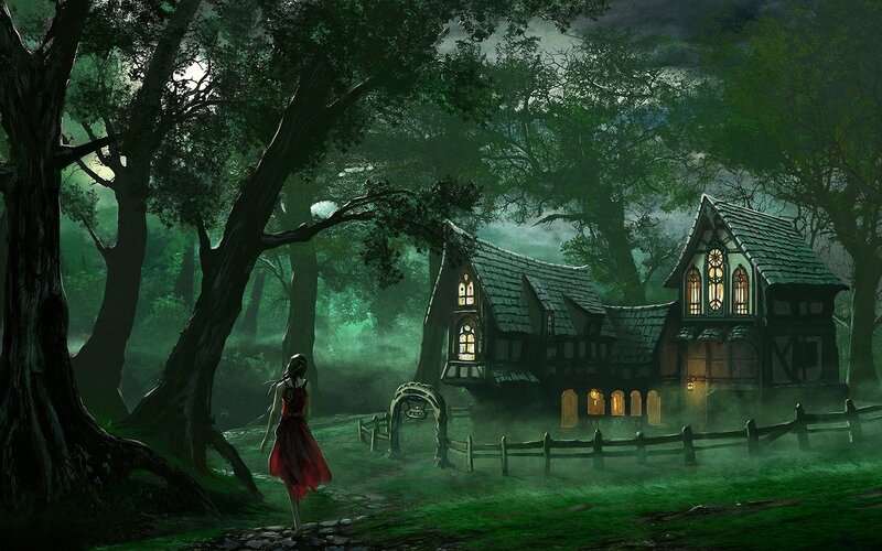 Woman in Red Dress — Green, Mysterious, Night
