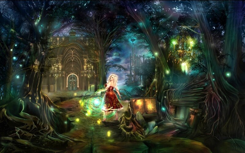 Woman in Red Dress — Green, Mystical