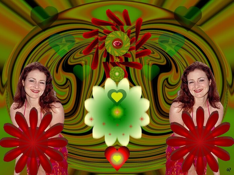 Woman in Red Dress — Green, Psychedelic, Digital Art