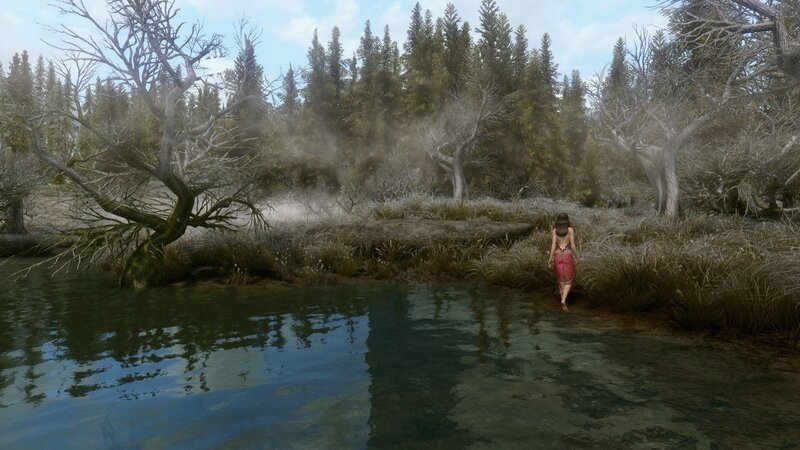 Woman in Red Dress — Green, Serene, Afternoon, 3d Render