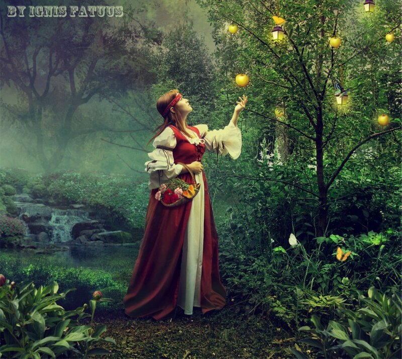 Woman in Red Dress — Green, Serene, Morning