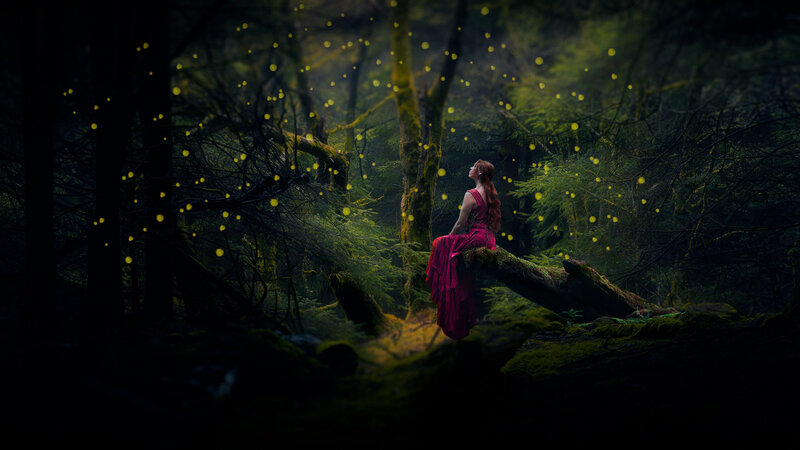 Woman in Red Dress — Green, Serene, Night