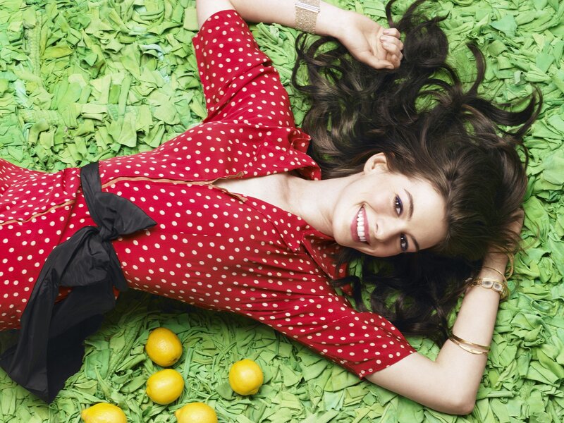 Woman in Red Dress — Happy, Photograph, Lemons