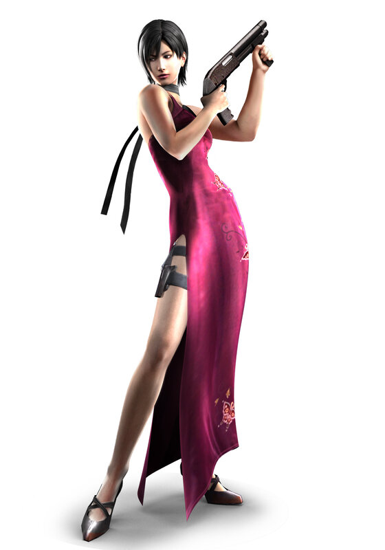 woman in red dress holding shotgun
