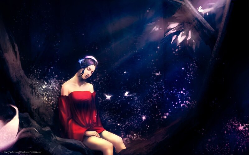 woman in red dress in forest