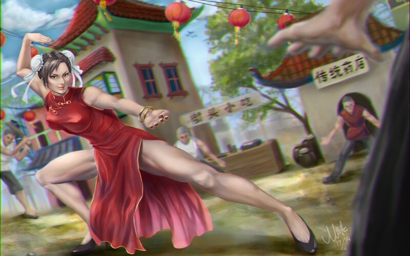 Woman in Red Dress Kicking — Dynamic