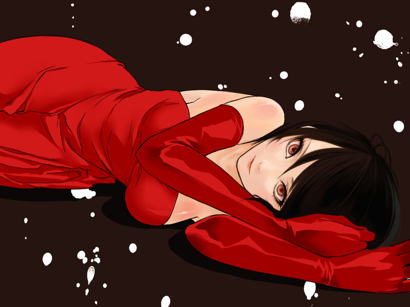 woman in red dress lying down