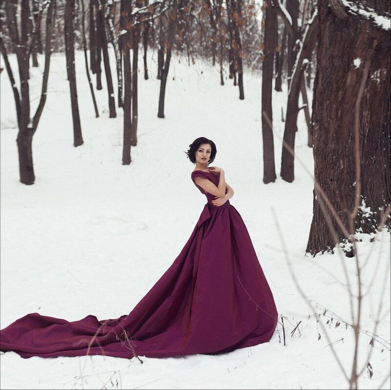 Woman in Red Dress — Maroon, Dramatic, Winter