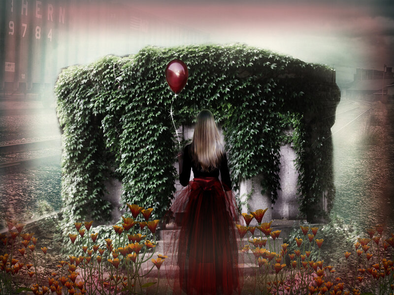 Woman in Red Dress — Melancholic, Digital Art