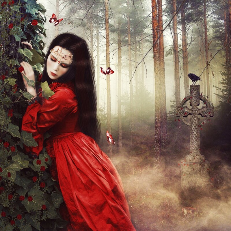 Woman in Red Dress — Mysterious, Morning