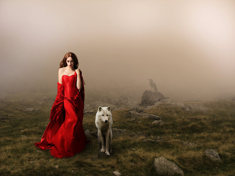 Woman in Red Dress — Mysterious, Photograph