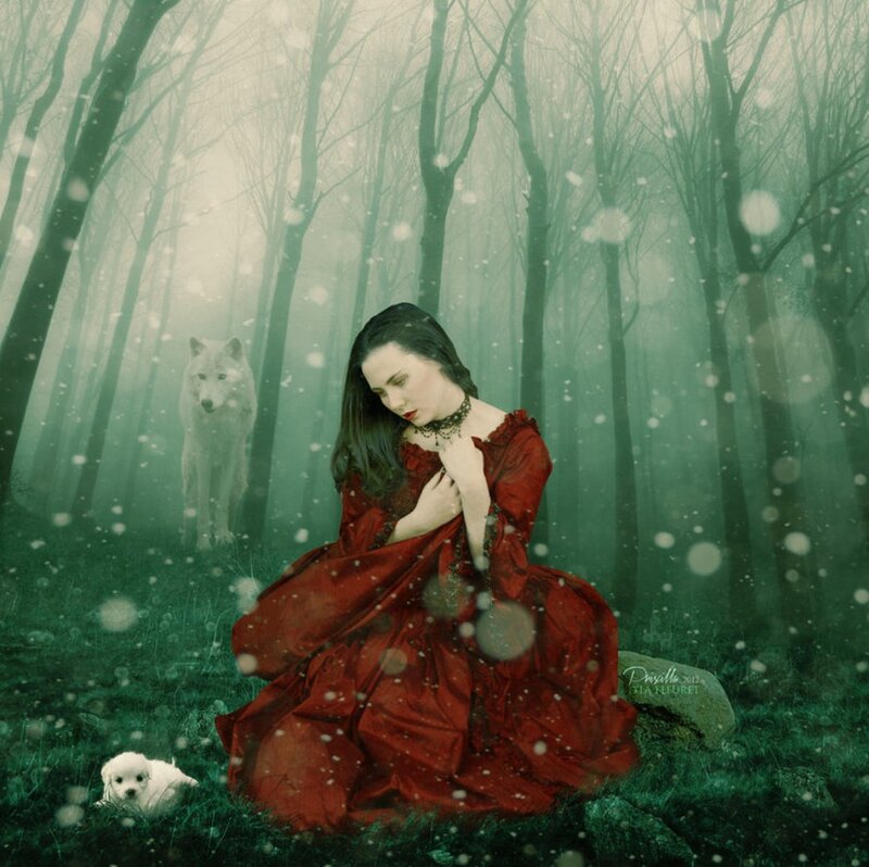 Woman in Red Dress — Mysterious, Winter, Digital Art