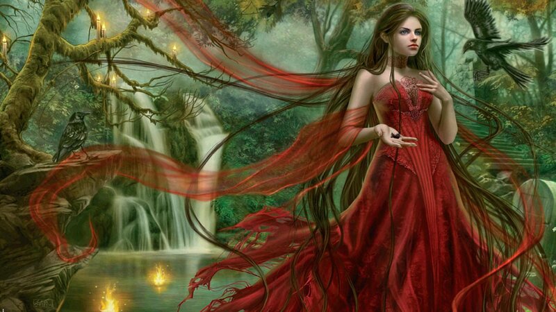 Woman in Red Dress — Mystical, Digital Art