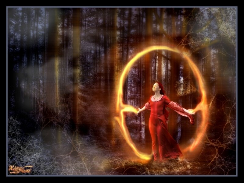 Woman in Red Dress — Mystical, Night, Digital Art
