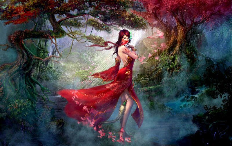 Woman in Red Dress — Mystical, Spring