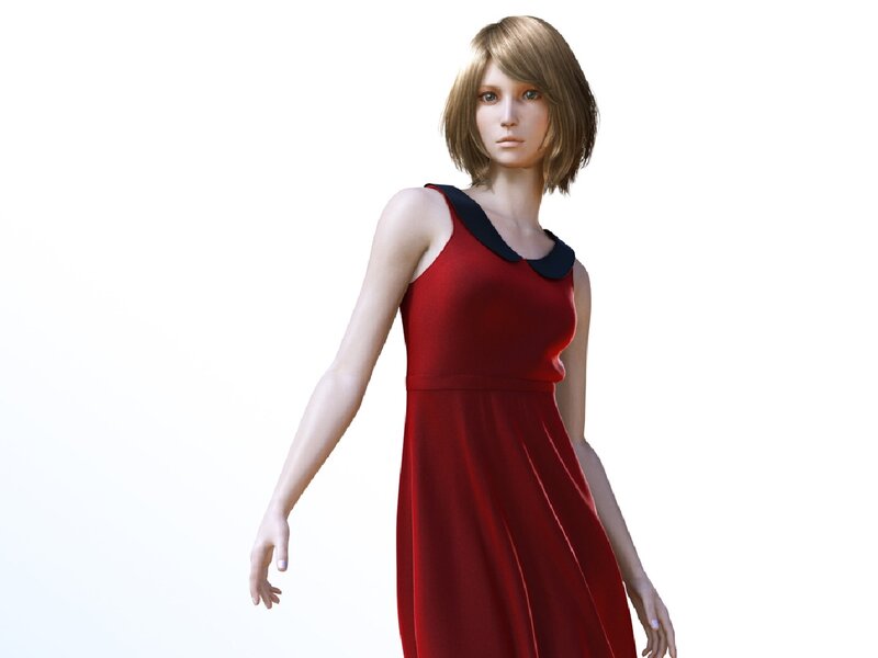 Woman in Red Dress — Neutral, 3d Render, Short Hair