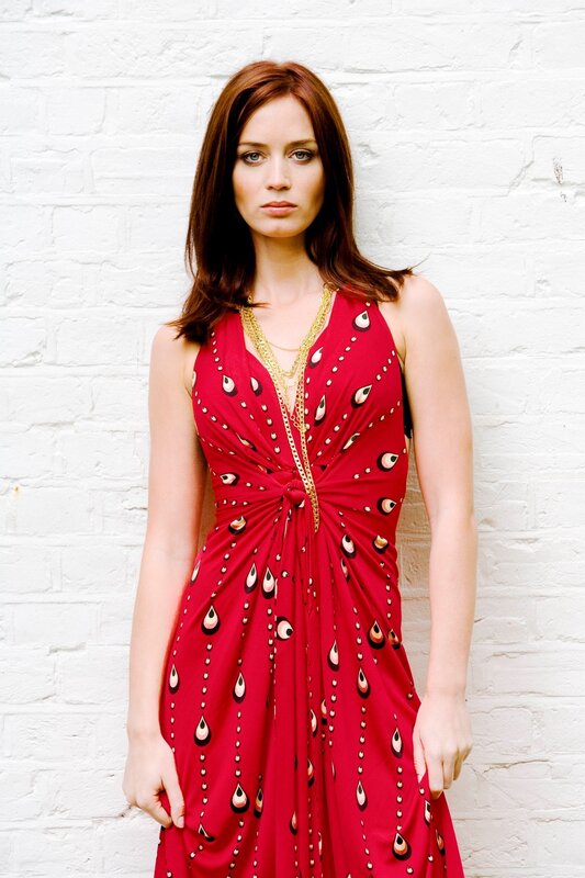 Woman in Red Dress — Neutral, Photograph, White Brick Wall