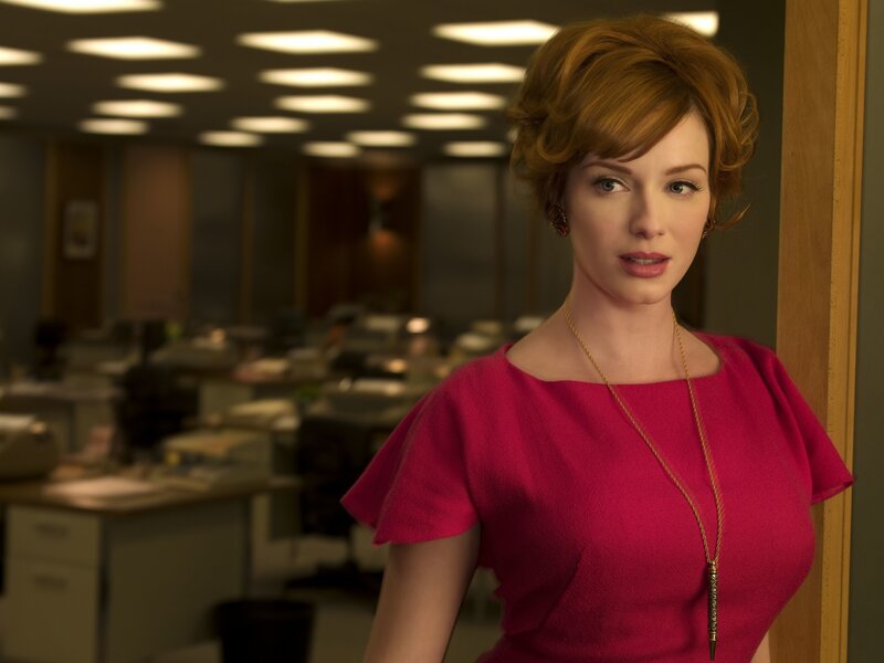 woman in red dress office