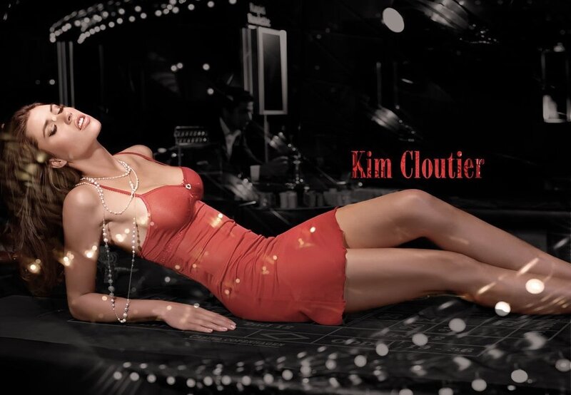 Woman in red dress on roulette table