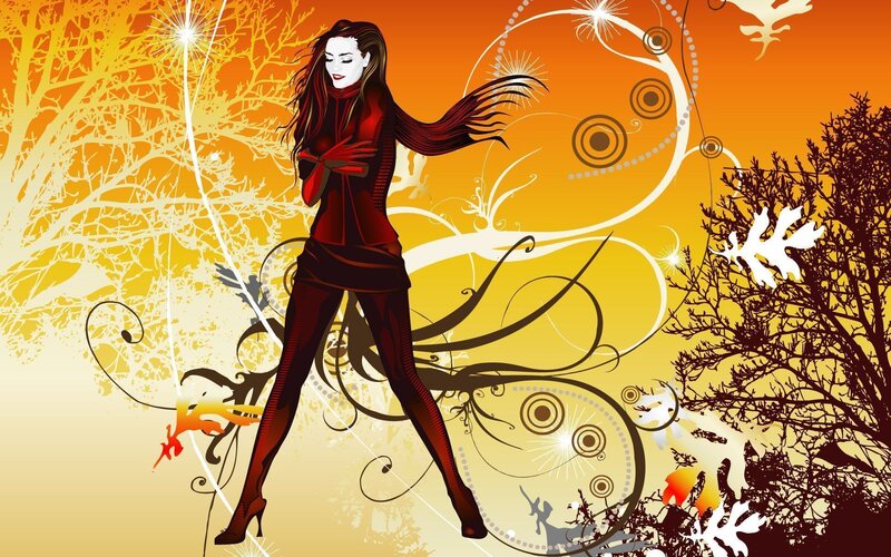 Woman in Red Dress — Orange, Dramatic, Autumn