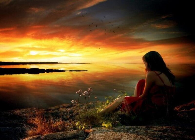 Woman in Red Dress — Orange, Dramatic, Sunset