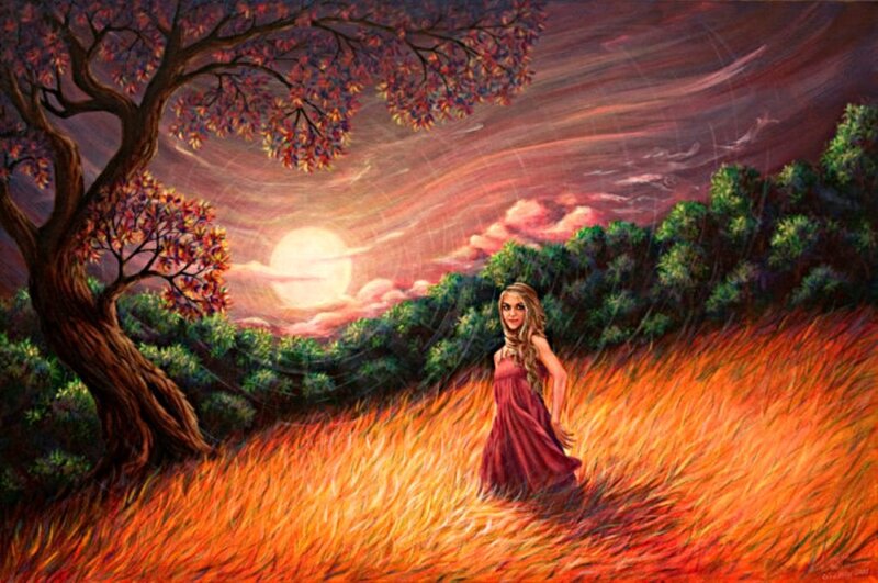 Woman in Red Dress — Orange, Dramatic