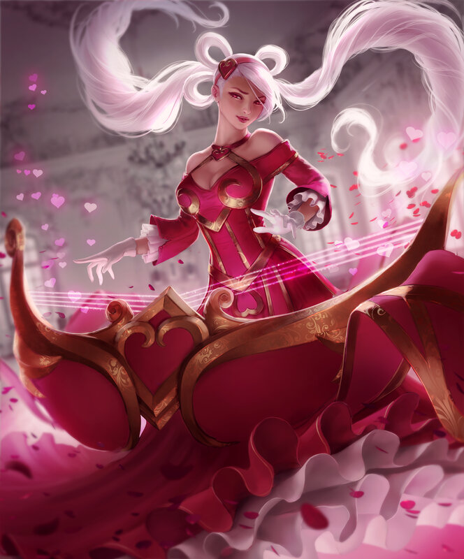 Woman in Red Dress — Pink, Dramatic, Digital Art, Hearts