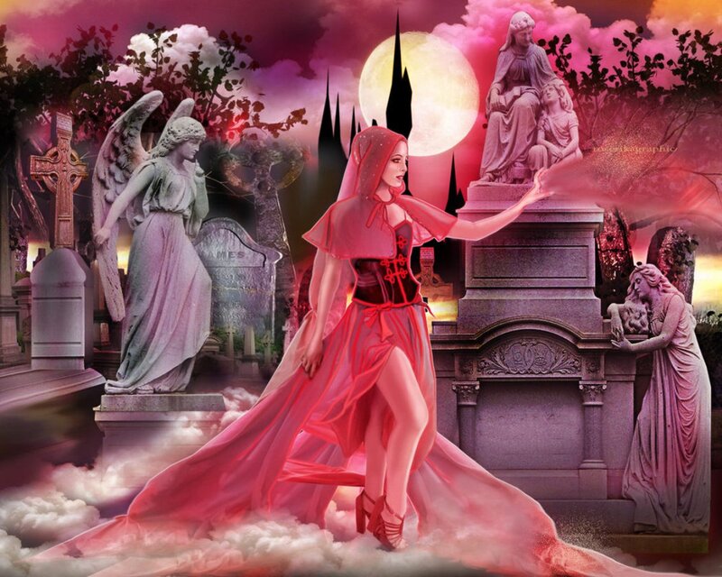 Woman in Red Dress — Pink, Dramatic, Night