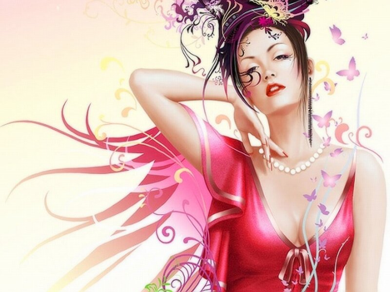 Woman in Red Dress — Pink, Dreamy