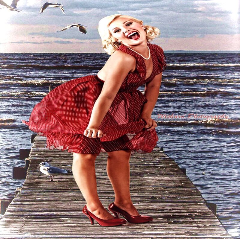 Woman in Red Dress — Playful, Afternoon