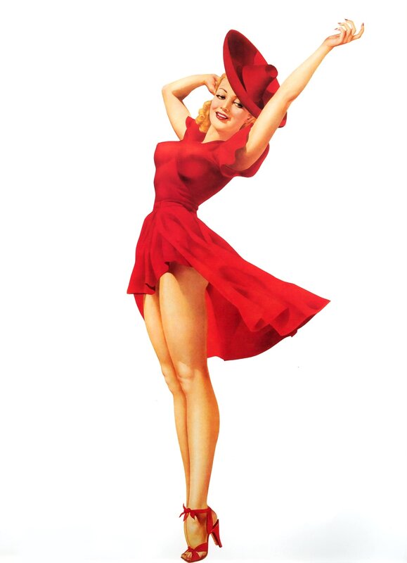 Woman in Red Dress — Playful, Illustration, Hat, Heels