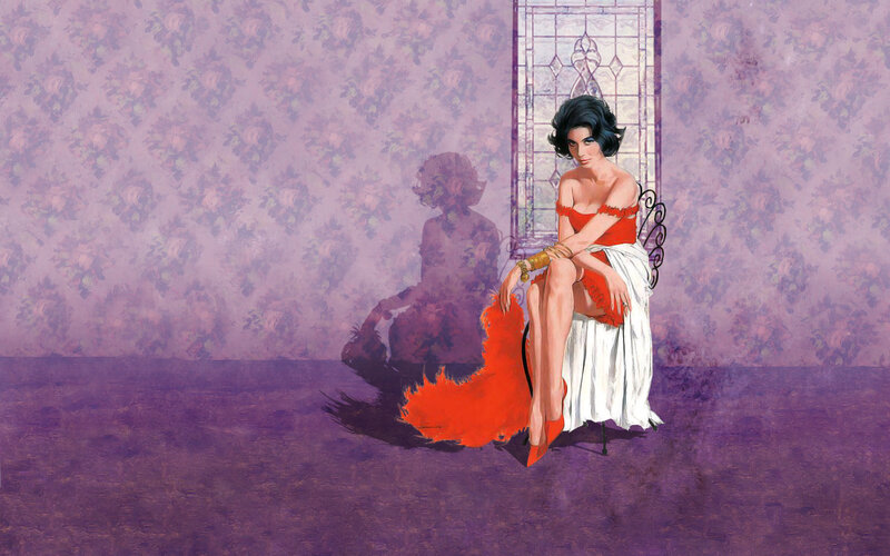 Woman in Red Dress — Purple, Dramatic, Illustration