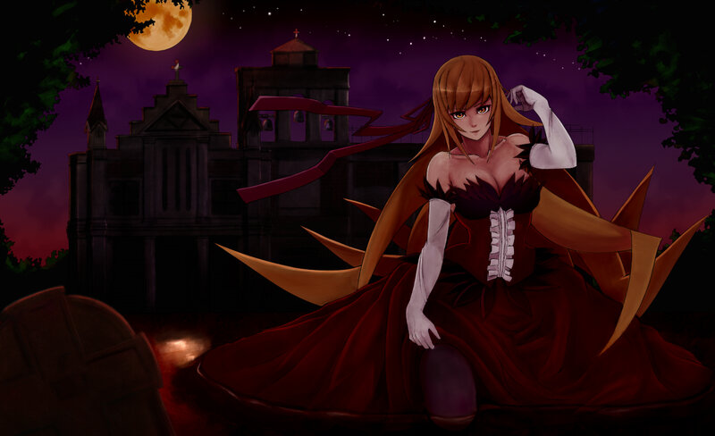 Woman in Red Dress — Purple, Dramatic, Night, Anime