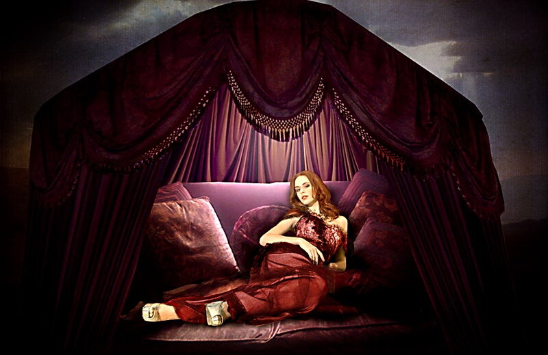 Woman in Red Dress — Purple, Dramatic, Photograph