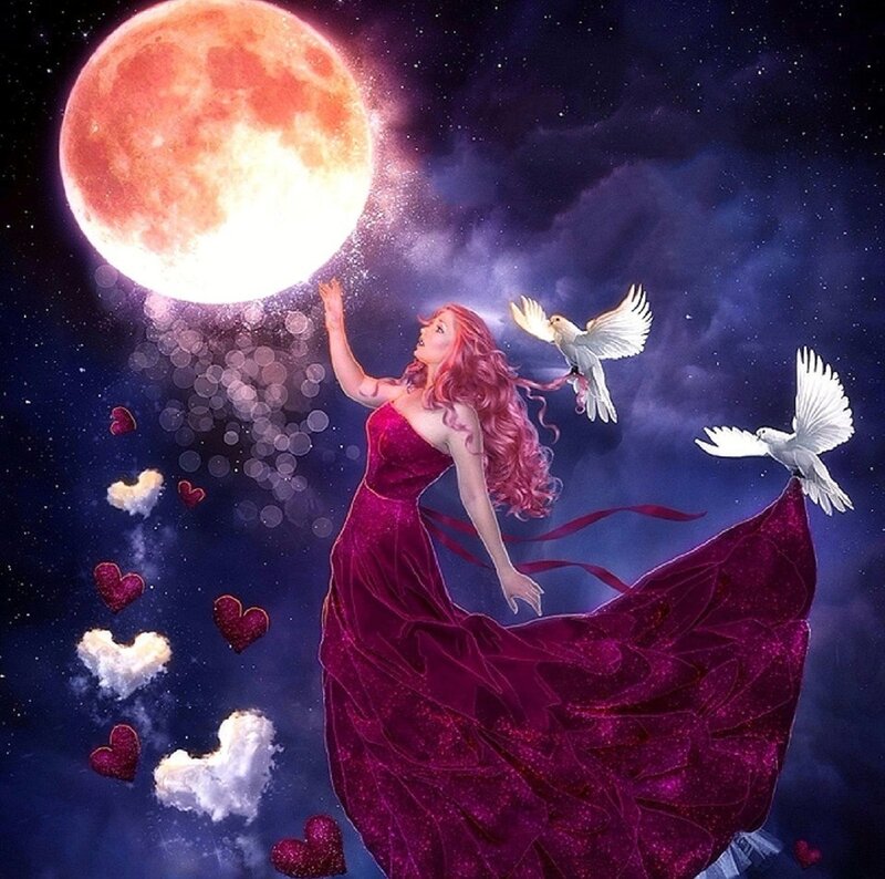 Woman in Red Dress — Purple, Dreamy