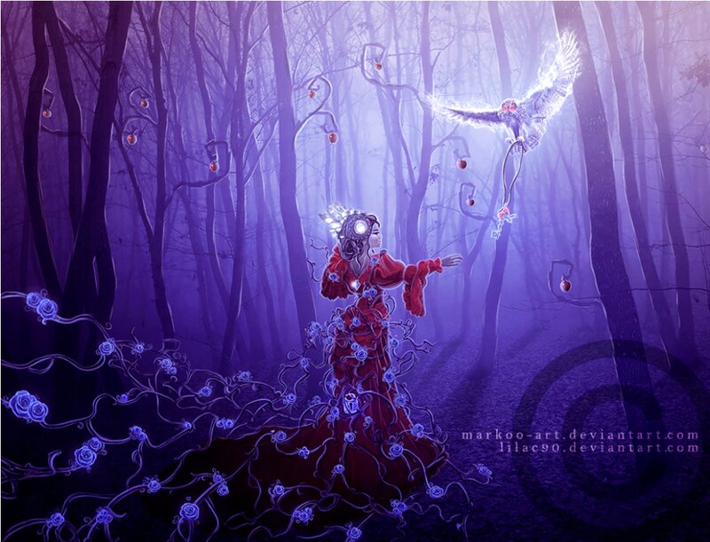 Woman in Red Dress — Purple, Mystical